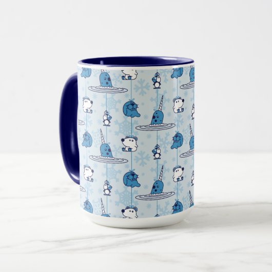 Narwhal Blue Snowflake Pattern Tasse (Vorderseite Links)