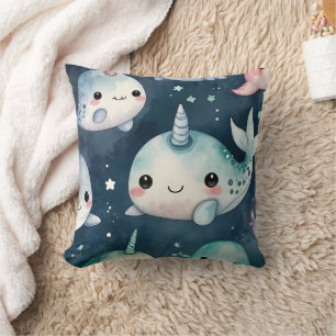 Narwhal Blue Stars Print Kissen