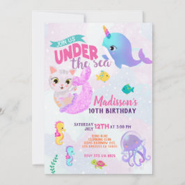 Narwhal Cat Mermaid Purrmaids Geburtstag Einladung