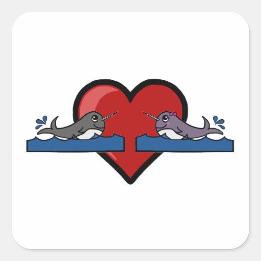 Narwhal Couple Quadratischer Aufkleber (Vorderseite)