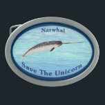 Narwhal - Das Einhorn Gerettet Ovale Gürtelschnalle<br><div class="desc">Der Narwhal (Monodon monoceros) wird oft als "Einhorn des Meeres" bezeichnet, da er durch seine charakteristische Stoßzähne charakterisiert ist; eigentlich ein sehr ausgedehnter Hundezahn. Während des Mittelalters glauben einige Europäer, dass die von den grönländischen Nordstaaten geernteten Narwhal-Stoßzähne tatsächlich Unicorn-Hörner waren. Sie waren mehr wert als ihr Gewicht in Gold. Der...</div>