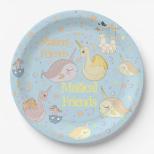 Narwhal, Drache-blaues personalisiertes Pappteller