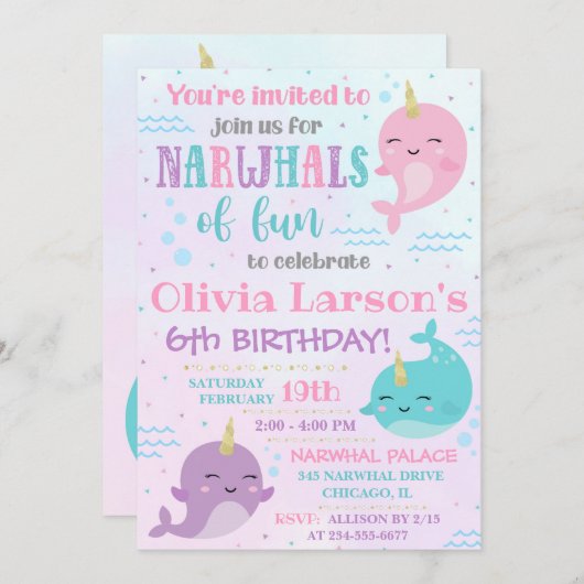 Narwhal Einladung Narwhal Geburtstag Einladung (Vorne/Hinten)