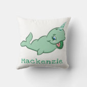 Narwhal Green | Niedlicher Chibi-Cartoon mit Minze Kissen (Rückseite)