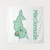 Narwhal Green | Niedlicher Chibi-Cartoon mit Minze Wandteppich (Vorderseite (Horizontal))