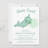 Narwhal Green | Niedliches Minze Chibi Cartoon Bub Einladung (Vorderseite)