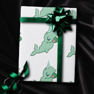 Narwhal Green Niedliches Minze Chibi Cartoon Par Geschenkpapier