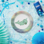 Narwhal Green | Niedliches Minze Chibi Cartoon Par Pappteller (Party)