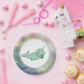 Narwhal Green | Niedliches Minze Chibi Cartoon Par Pappteller (Party)