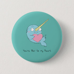 Narwhal Hugging Heart Valentine's Day Button Butto