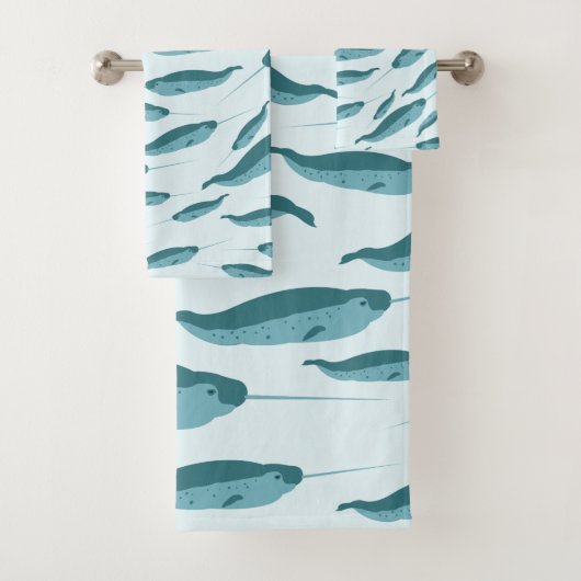 Narwhal im Muster des blauen Ozeans Badhandtuch Set (Insitu)
