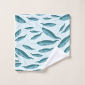 Narwhal im Muster des blauen Ozeans Badhandtuch Set (Waschlappen)