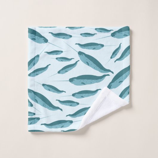 Narwhal im Muster des blauen Ozeans Badhandtuch Set (Waschlappen)