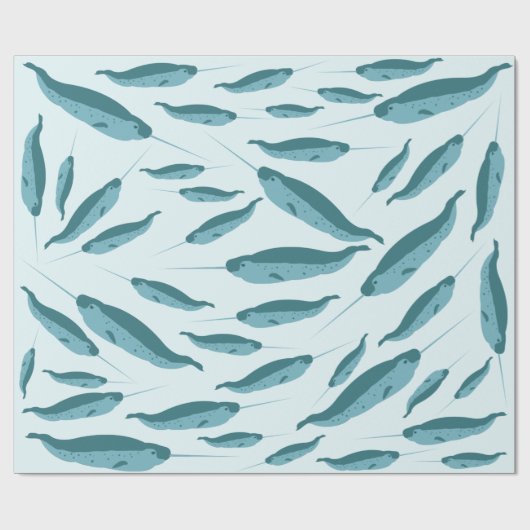 Narwhal im Muster des blauen Ozeans Geschenkpapier (Flach)