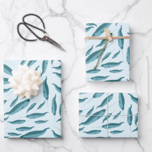 Narwhal im Muster des blauen Ozeans Geschenkpapier Set