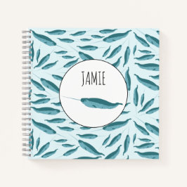 Narwhal im Muster des blauen Ozeans Notizblock