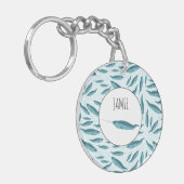 Narwhal im Muster des blauen Ozeans Schlüsselanhänger (Vorderseite links)