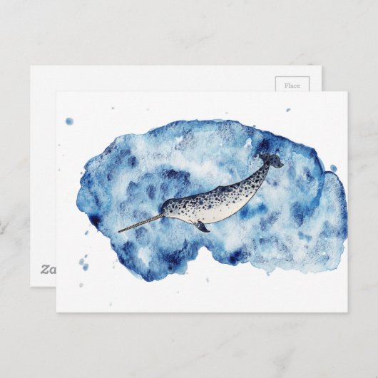 Narwhal in a splash of watercolour postkarte (Vorne/Hinten)