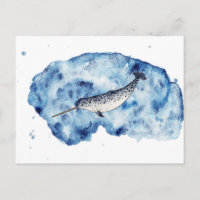 Narwhal in a splash of watercolour