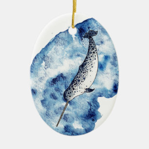 Narwhal in einem Spritzen der Wasserfarbe Keramikornament