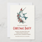 Narwhal in einer Weihnachtsmannmütze Poinsettias W Einladung (Vorderseite)