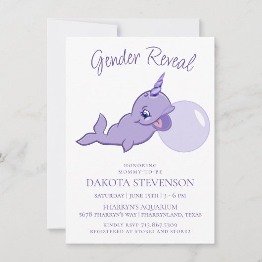 Narwhal Lila | Lilac Magical Sea Bubble Gum Einladung (Vorderseite)