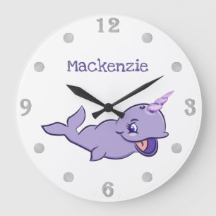 Narwhal Lila   Lilac Magical Sea Unicorn Custom Große Wanduhr