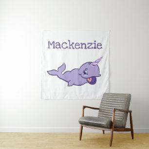 Narwhal Lila Lilac Magical Sea Unicorn Custom Wandteppich