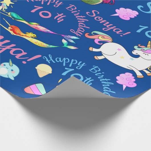 Narwhal, Meerjungfrau, Unicorn-personalisierter Geschenkpapier (Ecke)
