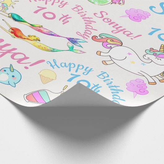 Narwhal, Mermaid, Personalisierter Name Unicorn, A Geschenkpapier (Ecke)