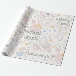 Narwhal Mermaid Unicorn Dragon Pastel Personalisie Geschenkpapier