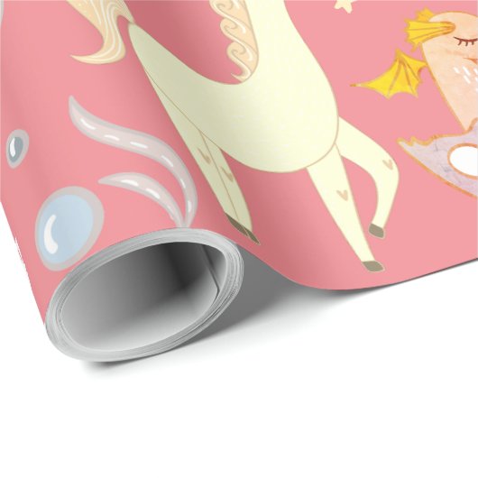 Narwhal Mermaid Unicorn Dragon Whimsical Custom Geschenkpapier (Rolleneckpunkt)