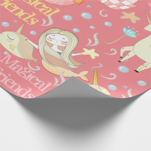 Narwhal Mermaid Unicorn Dragon Whimsical Custom Geschenkpapier (Ecke)