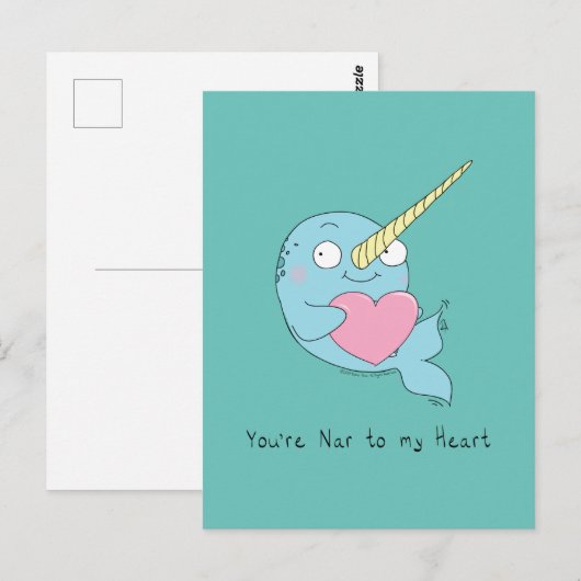 Narwhal mit Herz-Liebe Postkarte (Vorne/Hinten)