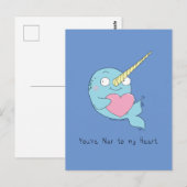 Narwhal mit Herz-Liebe Postkarte (Vorne/Hinten)