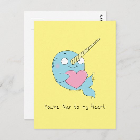 Narwhal mit Herz-Liebe Postkarte (Vorne/Hinten)