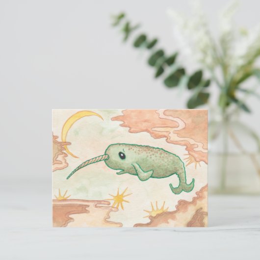 Narwhal & Moon Postkarte (Stehend Vorderseite)