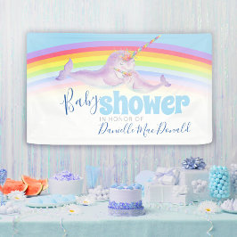 Narwhal Mutter Wasserfarbe Regenbogenbaby Dusche Banner