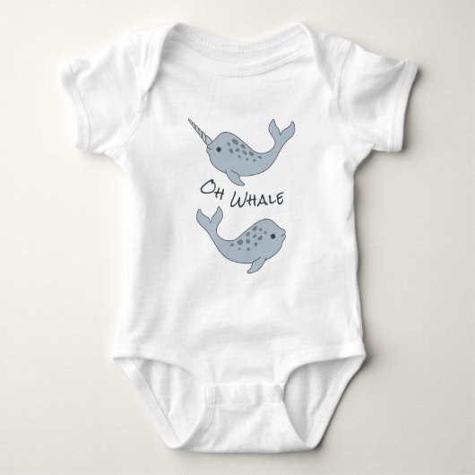 Narwhal Oh Whale Baby Bodysuit (dunkler Text) Baby Strampler (Vorderseite)