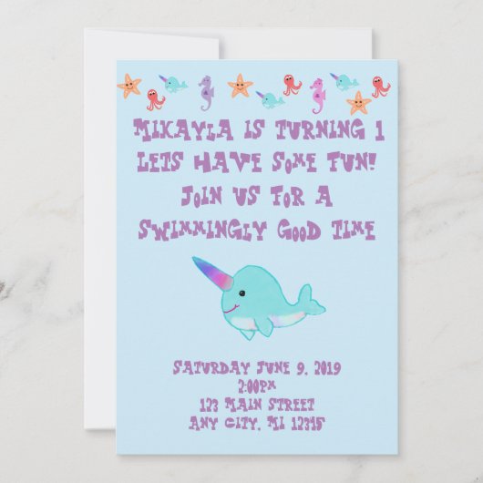 Narwhal personalisiert einladung (Vorderseite)
