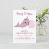 Narwhal Pink | Girly Kawaii Chibi Bubblegum Shower Einladung (Stehend Vorderseite)