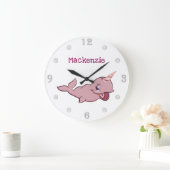 Narwhal Pink | Girly Kawaii Chibi Cartoon Custom Große Wanduhr (Zuhause)