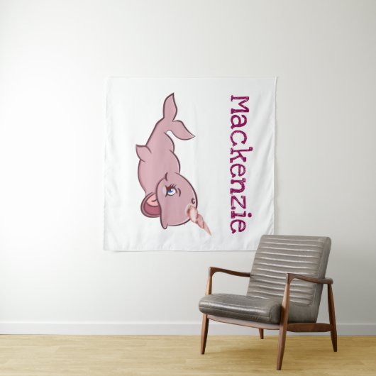 Narwhal Pink | Girly Kawaii Chibi Cartoon Custom Wandteppich (Beispiel (Horizontal))