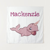 Narwhal Pink | Girly Kawaii Chibi Cartoon Custom Wandteppich (Vorderseite)