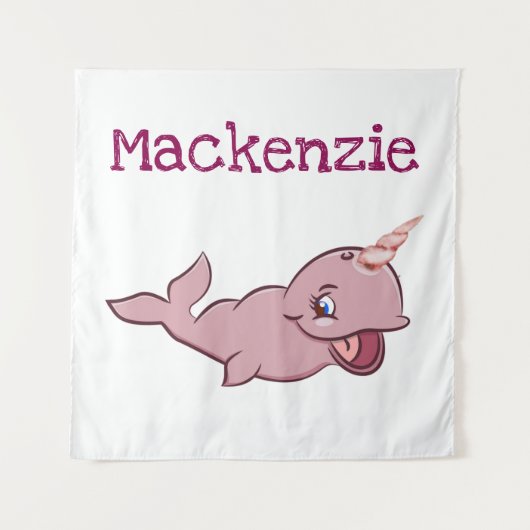 Narwhal Pink | Girly Kawaii Chibi Cartoon Custom Wandteppich (Vorderseite)