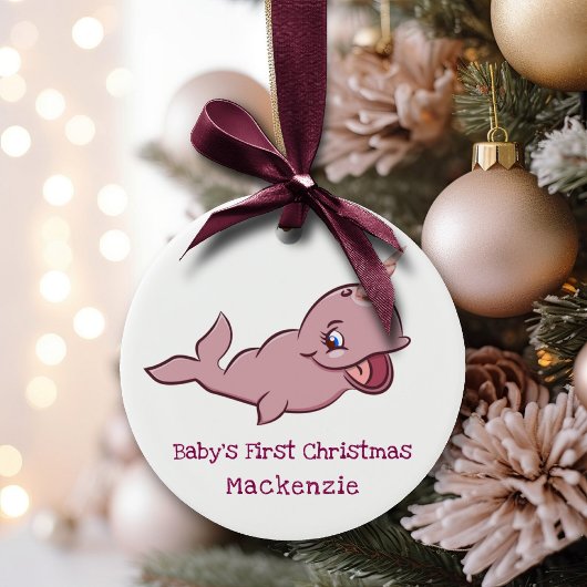 Narwhal Pink | Girly Kawaii Chibi Cartoon Keepake Keramik Ornament