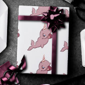 Narwhal Pink | Girly Kawaii Chibi Cartoon Party Geschenkpapier
