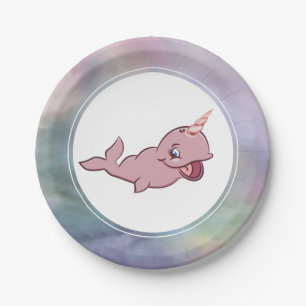 Narwhal Pink Girly Kawaii Chibi Cartoon Party Pappteller