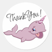 Narwhal Pink | Girly Kawaii Chibi Cartoon Tier Runder Aufkleber (Vorderseite)