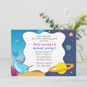 Narwhal Planeten Kindergeburtstag Einladung gemein (Stehend Vorderseite)